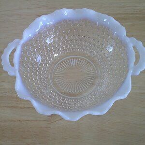 vintage anchor hocking moonstone opalescent hobnail bowl with handles